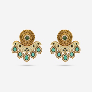 Antique-Style Religious <b>Stud</b> 184949 Featuring Floral Pattern Bezel Setting Zircon Brass Pearl <b>Turquoise</b> for Wedding Party - Product Image 5