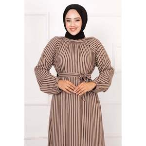 La Robe Hijab Viscose Rayé Vison-Noir - Product Image 5