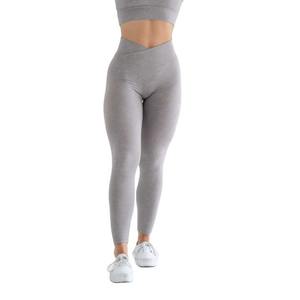 Pantalones de entrenamiento deportivos personalizados para mujer, mallas de Yoga con cintura cruzada y levantamiento de glúteos, mallas deportivas con cintura cortada en V cruzada para mujer - Product Image 1