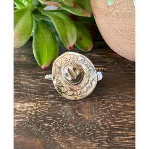Ben Livingston Trendy Cowboy Hat <b>Ring</b> Sterling Silver <b>Adjustable</b> Alloy Inlay with Oval Cut Diamond Size 6-6.75 Gift - Product Image 1
