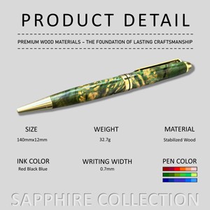 Collection de saphirs imprimés avec logo personnalisé, stylo en résine personnalisé pour école de commerce, stylo à bille en bois stabilisé de 0.7mm - Product Image 2