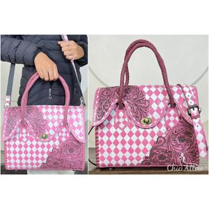 Nuevo Bolso Tote de Cuero Vacuno Genuino 2026 con Diseño a Cuadros y Estampado Floral, Elegante Bolso de Hombro y Bandolera para Mujer para Uso Diario - Product Image 1