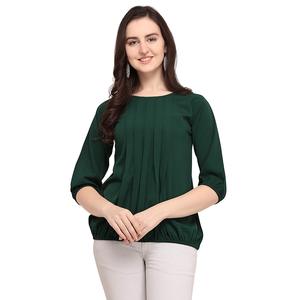 Shoryam Fashion – Haut plissé uni pour femme, élégant, à manches mi-longues, pour le bureau et le quotidien, en crêpe à séchage rapide - Product Image 1