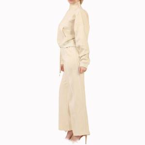 Ensemble jogging en molleton de coton pour femmes, demi-zip, coupe décontractée, poignets élastiques, deux pièces, vêtements de détente, fabricant OEM - Product Image 3