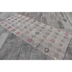 พรมวินเทจตุรกีขนาด 3.7x9.7 ฟุต, พรมปูพื้น, พรมขนสัตว์สีเทาคิลิม - Product Image 2