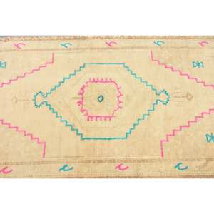 Alfombra de lana beige Bohemia grande 3,3X7,1 pies diseño de retazos de estilo clásico turco para dormitorio pasillo rectángulo 4m de ancho látex - Product Image 5