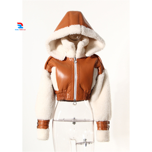 Faux Fur Leather Crop <b>Jacket</b> Women Zipper Hooded Faux Fur <b>Sleeve</b> Leather Coats Ladies High Quality Leather <b>Jackets</b> Women's - Product Image 4