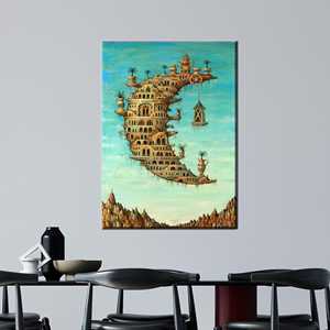 ผ้าใบพิมพ์ลาย: เมืองแห่งความฝันในท้องฟ้า ศิลปะแฟนตาซีเหนือโลกแห่งความจริง ลายพระจันทร์ ห่อหุ้มอย่างดี - Product Image 1