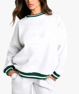 ชุดเซ็ตเสื้อสเวตเชิ้ตและกางเกงขายาวผู้หญิงมาใหม่ ลายทาง แต่งขอบเสื้อแบบโอเวอร์ไซส์ คอกลม พร้อมกางเกงทรงหลวม - Product Image 4