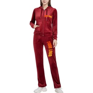 Ensemble de survêtement pour femmes en velours, vente en gros, hiver, broderie, streetwear, haut zippé 2 pièces et leggings assortis - Product Image 5