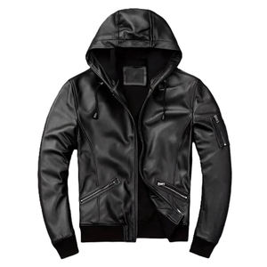 Veste en cuir PU noir pour homme à plusieurs poches avec capuche, coupe ajustée, style moto, fermeture éclair sur le devant et design personnalisé - Product Image 4