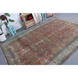 6.6x9.4 ft Vintage Rug, <b>Red</b> Polka dot Turkish <b>Wool</b> Rug - Product Image 3