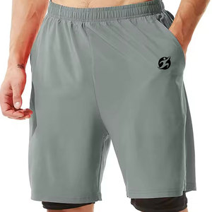 กางเกงขาสั้นรัดรูปสองชั้นของผู้ชายแบบสองในหนึ่งสีทึบสไตล์ไฮสตรีท - Product Image 1