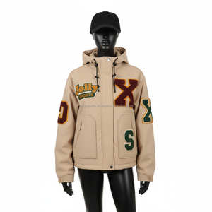 Chaqueta Softshell para mujer, tela duradera resistente al agua, Color Beige, logotipo personalizado, diseño bordado de chenilla, chaqueta Softshell para mujer - Product Image 1