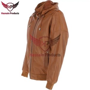 Blouson Bomber Homme en Cuir Véritable Marron Foncé avec Capuche, Épaulettes en Cuir de Vachette, Bordure en Tricot Côtelé, Style Classique Personnalisé, Vêtement d'Extérieur Chaud pour l'Hiver - Product Image 2