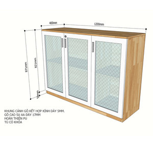 Modern Two-Tier Lockable Office Cabinet 120x40x87cm Rubber Wood Filing Cabinet with <b>Glass</b> Doors for Workshop THS68026 - Product Image 3