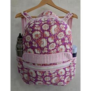 Mini sac à dos en coton matelassé bohème, léger, fait à la main, imprimé à la main en Inde, motif floral, fermeture éclair, unisexe, pour l'école, les voyages, l'usage quotidien - Product Image 2