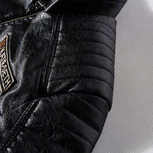 Veste d'hiver pour homme XS à la mode, style streetwear, en cuir de vache et toile, écologique, respirante, coupe-vent, légère, logo sur le devant - Product Image 5