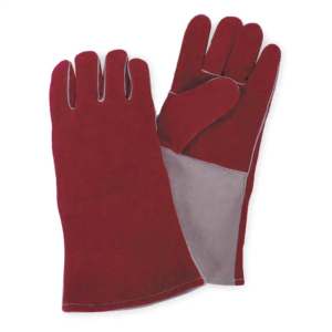 ถุงมือเชื่อมหนังวัวแท้สีน้ำเงิน ทนทาน ยาวพิเศษ อุปกรณ์ป้องกันส่วนบุคคล ปลอกนิ้วเย็บติดแน่น ป้องกันความร้อน - Product Image 2