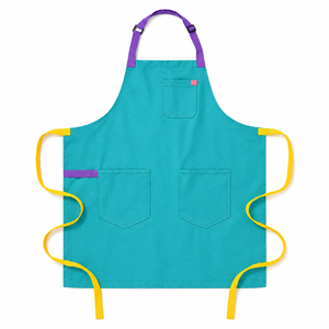 Tablier bleu avec ceinture réglable et trois poches pour la cuisine, usage quotidien, en coton tissé, style simple - Product Image 2