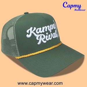 Baja cantidad de ala curva deporte 5 paneles 3D bordado parche verde amarillo cuerda malla gorra de camionero hombres gorra 112 sombreros de camionero - Product Image 3