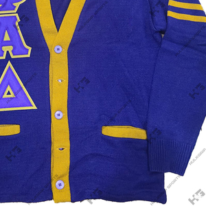 Custom sorority and fraternity Women Sweater Knitted Varsity <b>Purple</b> and yellow <b>Cardigans</b> V-neck sweaters for Woman embroidery - Product Image 5