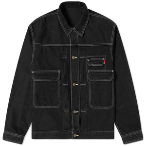 Veste en jean personnalisée Flyingkick Enterprises bleu délavé 2025 avec surpiqûres contrastées pour homme, lavage vintage noir, style urbain, hiver - Product Image 4
