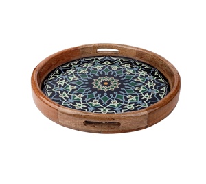 Plateau de service en bois à imprimé floral personnalisé de vente supérieure et chaude plateau en bois imprimé émaux fabriqué en Inde - Product Image 1