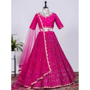 Precioso Lehenga Choli de Georgette con Lentejuelas Rosas para Bodas - Product Image 1