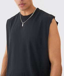 Venta al por mayor personalizado negro de gran tamaño Boxy cuello extendido camiseta sin mangas último estilo de alta calidad de marca de los hombres de exportación de productos - Product Image 6