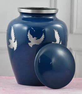 Urne funéraire décorative moderne bleue en métal pour cendres humaines, souvenir commémoratif pour adultes, hommage familial - Product Image 4
