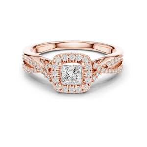 Bague de fiançailles pour femme avec halo de diamants de laboratoire taille princesse 0,688 CT, clarté VVS-VS EF, or 18 carats, 14 carats, 10 carats et argent 925 - Product Image 1