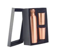 Bouteille en métal martelé cuivre naturel grande capacité style américain, 2 tumblers, boîte noire, articles de bar, finition mate, durable, en métal