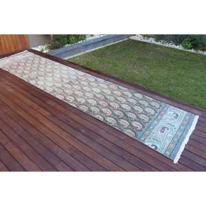 พรมตุรกี, พรมวินเทจขนาด 2.7x12.8 ฟุต, พรมขนสัตว์สีน้ำเงินไล่เฉด - Product Image 2