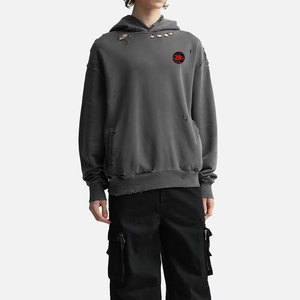 Men's Lightweight Distressed <b>Hoodies</b> Comfortable Casual Winter Wear Solid Pattern Adult Size Hooded Collar Cotton/<b>Polyester</b> - Product Image 5