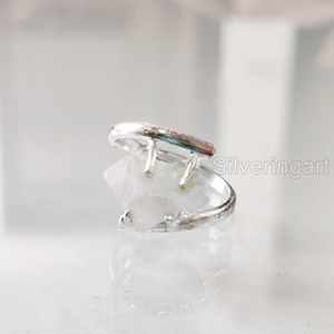 Bijoux en pierre brute Bague pour femme Bague naturelle rugueuse arc-en-ciel Pierre de lune Pierre précieuse Juin Pierre de naissance Bague en argent sterling 925 - Product Image 3