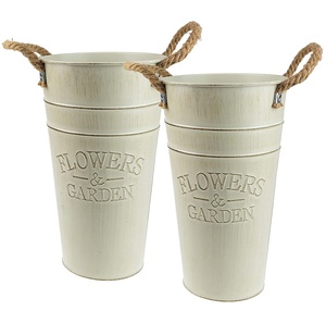 <b>Set</b> of <b>3</b> Antique Bronze Galvanized Floral <b>Vases</b> French Buckets With Handles Flower <b>Vase</b> for Home Hallway Floor Decorative Items - Product Image 5