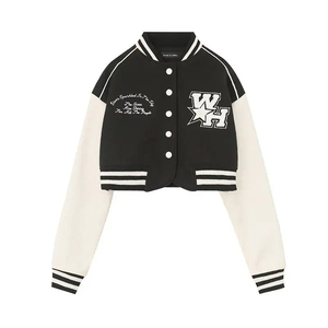 Femmes Varsity Crop Top Vestes Blouson universitaire vierge personnalisé manches en cuir pour les femmes avec lettre Chenille Patch - Product Image 2