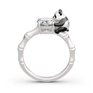 Jeulia Hug Me Cute Panda <b>Ring</b>-round Cut Sterling Silver with Zircon Adjustable Opening Design - Product Image 1