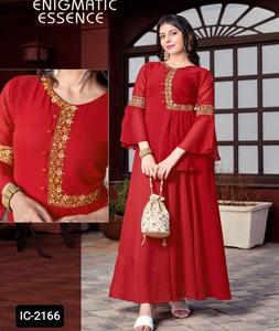 Indian Ethnic Designer Georgette Long Gowns <b>for</b> <b>Women</b> Full Flair with Heavy Handwork Ready-Made <b>Kurtis</b> in Full Sizes - Product Image 1
