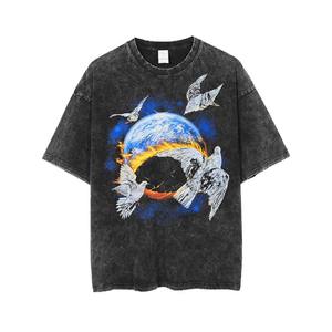 T-shirt Homme Oversize en Coton 100% avec Broderie Logo Personnalisé de Haute Qualité, Motif Lettres, Lavage Acide, Écologique, Prix de Gros - Product Image 1