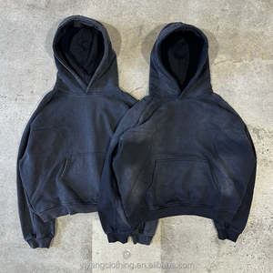 Haute qualité nouveau Design manches raglan noir coton éponge français épais blanc poids lourd lavé à l'acide Boxy sweat à capuche court - Product Image 1