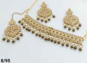 SQUARE SHAPE LATEST DROP FASHIONABLE GOLD PLATED COPPER NECKLACE WITH CHANBALI EARRING MANGTIKKA <b>SET</b> & <b>JEWELLERY</b> <b>SET</b> <b>WOMEN</b> - Product Image 2