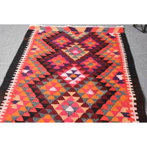 Vintage Turkish 3 X 11.3ft Oversized Area Rug <b>Red</b> Orange Patchwork Design <b>Wool</b> PP 10mm Latex Large Rectangle Hallway Room Rugs - Product Image 3