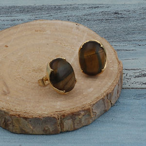 Turquoise Gemstone Décembre Birthstone Hoop Boucles D'oreilles En Laiton Plaqué Or À La Mode Designer Forme Ovale Collet Ensemble À La Mode - Product Image 6