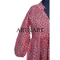 Robe mi-longue décontractée pour femme en coton indien imprimé au bloc, coupe régulière, éco-responsable, faite à la main, à manches longues, motif floral, pour l'été, naturelle