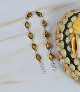 Pulsera Ajustable de Plata de Ley 925 con Ojo de Tigre y Baño de Rodio, Joyería Hecha a Mano con Forma de Pera, Unisex, 10 Piedras - Product Image 3