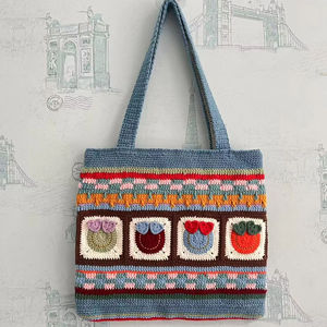 Bolso de Hombro Tejido a Crochet para Mujer, Accesorio de Moda con Diseño de Flores y Patrón de Niña, Cesta Tejida Personalizada - Product Image 6