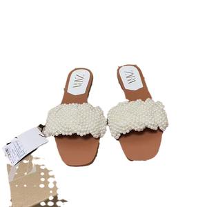 Sandali da <span class=keywords><strong>donna</strong></span> con plateau piatti intrecciati di perle 2025 nuove <span class=keywords><strong>scarpe</strong></span> da spiaggia comode Slip-On da esterno moda primavera estate - Product Image 5