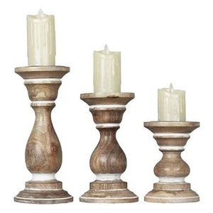 Ensemble de porte-bougies coniques en bois doré décoratif |   Supports de bougies élégants pour la maison, les décorations festives et les fêtes - Product Image 4
